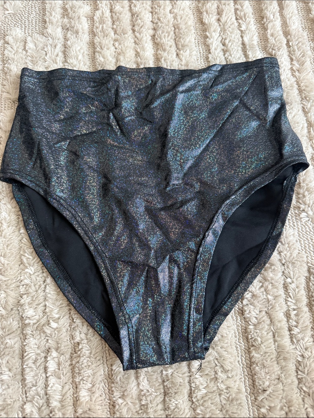 High-Waist Shimmery Black Swim Bottom